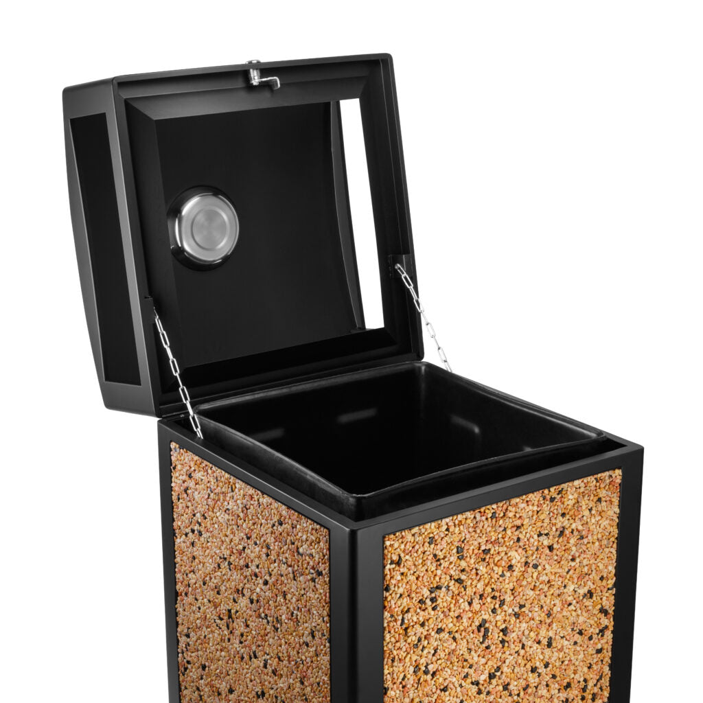 RUGGED 40-GALLON ALL-WEATHER TRASH CONTAINER WITH ASHTRAY LID