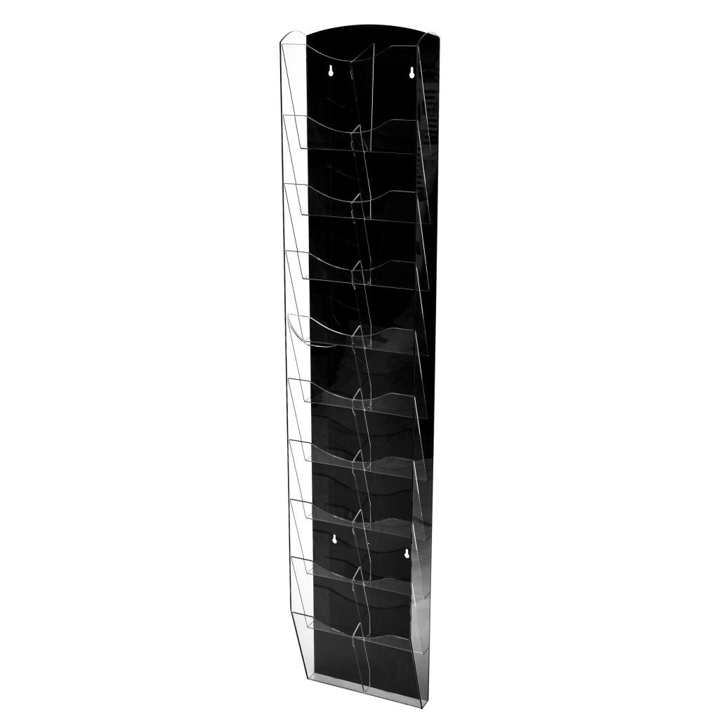 HANGING MAGAZINE RACK WITH CLEAR ACRYLIC ADJUSTABLE POCKETS