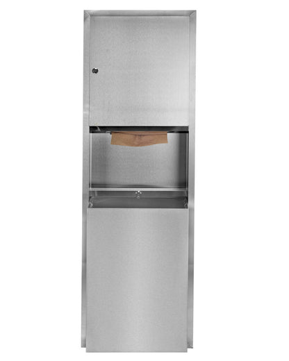 RECESSED STAINLESS STEEL PAPER TOWEL DISPENSER AND WASTE RECEPTACLE