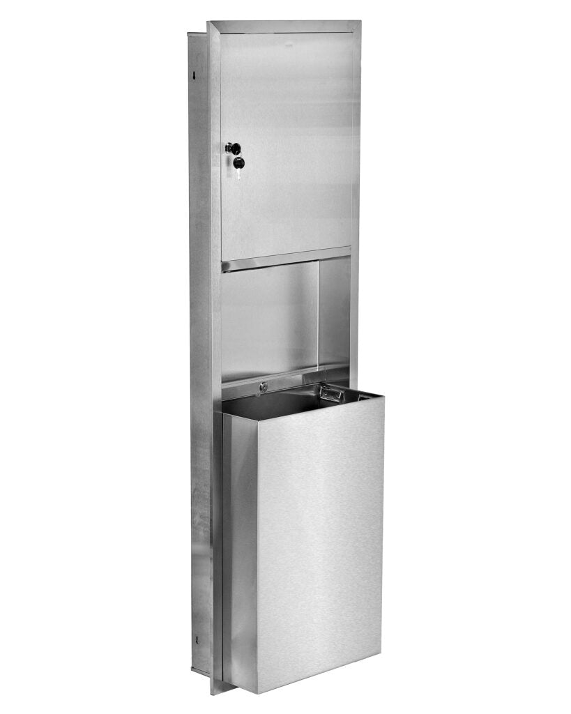 RECESSED STAINLESS STEEL PAPER TOWEL DISPENSER AND WASTE RECEPTACLE