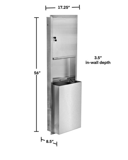 RECESSED STAINLESS STEEL PAPER TOWEL DISPENSER AND WASTE RECEPTACLE