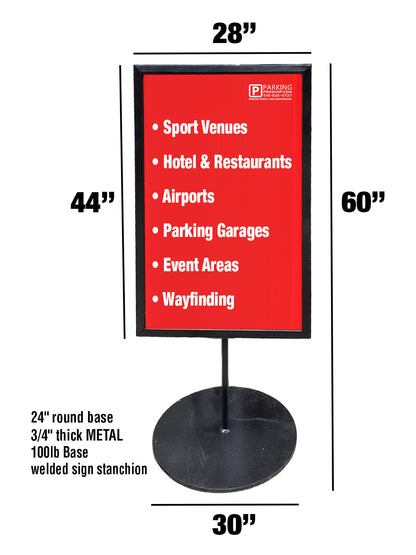 24" x 44" Heavy Duty Sign Stanchion with 100lb Metal Base | Professional Wayfinding Sign Stand for Sports Venues, Hotels & Events